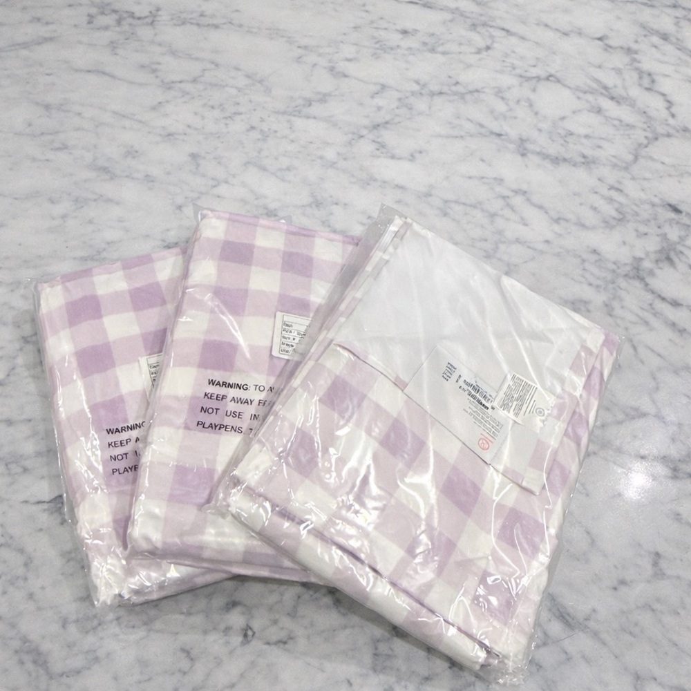 Martha Stewart 100% Cotton Purple Gingham Towels Farmhouse Bathroom Set of 3